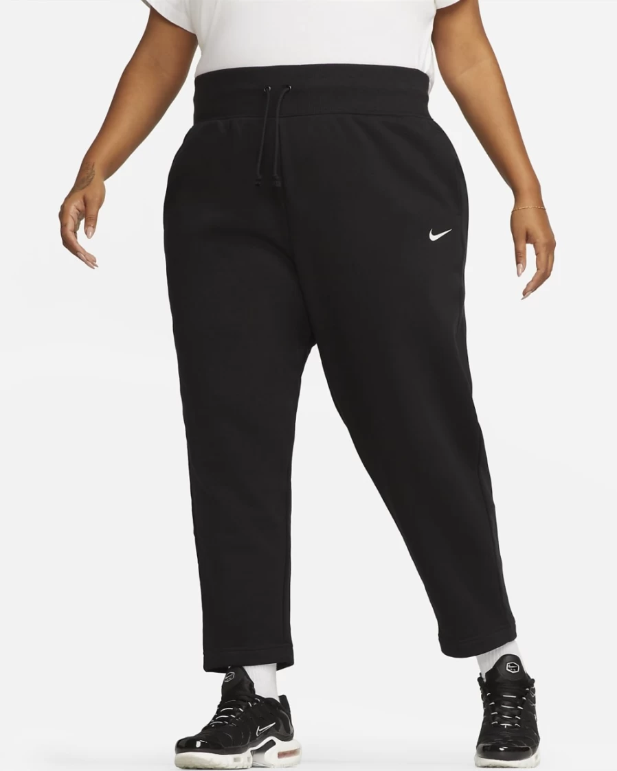 Nike Women's High-Waisted Fleece Sweatpants - Plus Size Curve Fit in Black/Sail