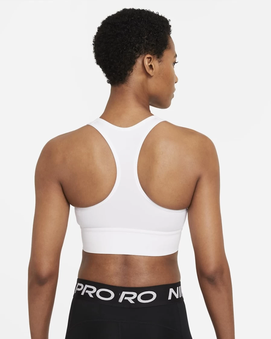 Nike Women's White/Black Medium-Support Longline Sports Bra with Swoosh Design and Padded Comfort