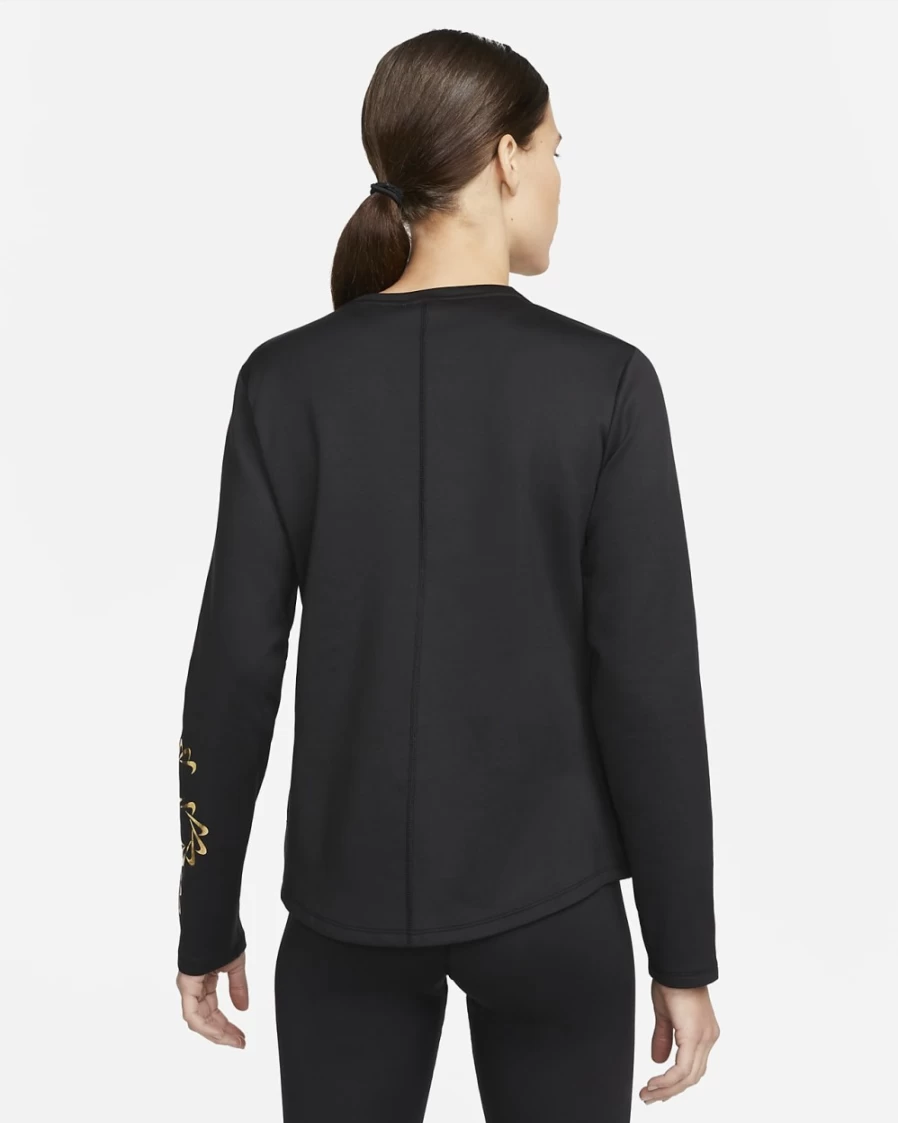 Nike Therma-FIT One Women's Long-Sleeve Graphic T-Shirt - Black/Photon Dust/White - Thermal Workout Top