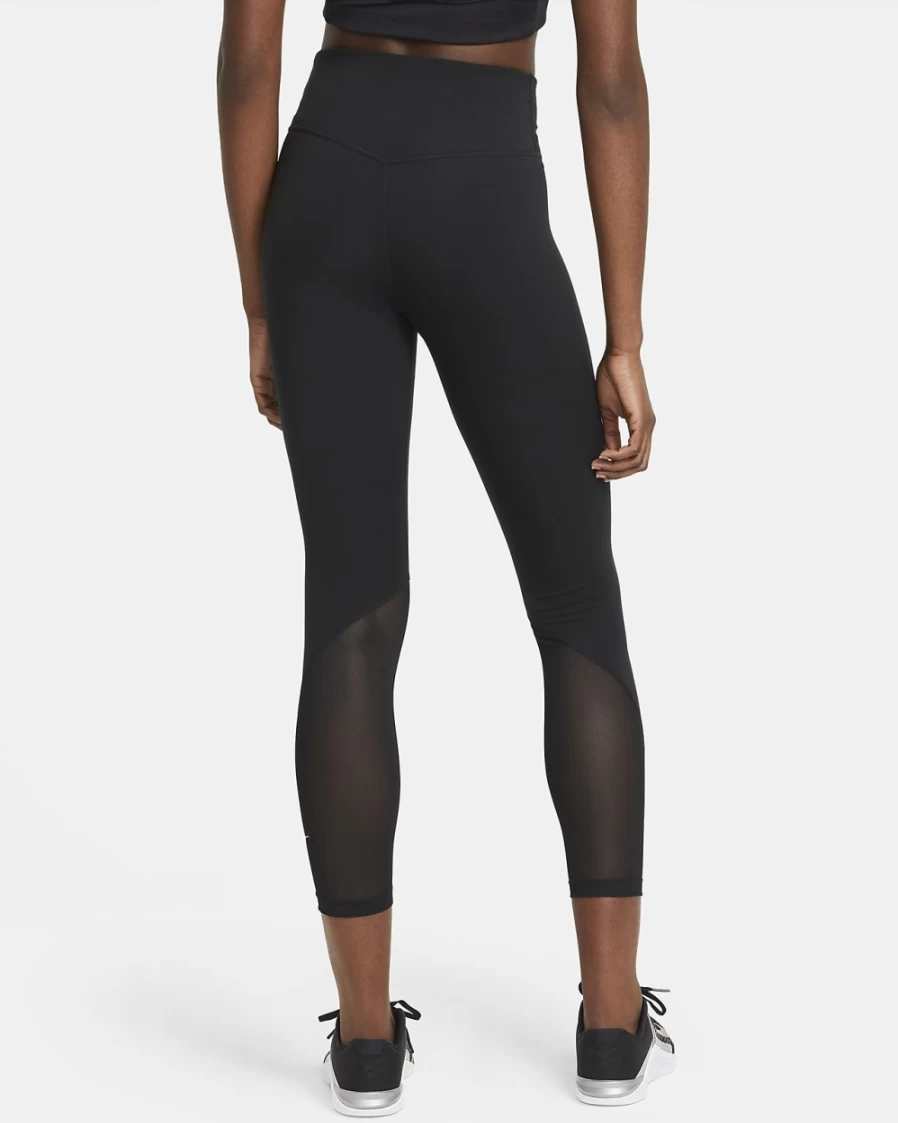 Nike One Women's Black/White Mid-Rise 7/8 Mesh-Paneled Leggings