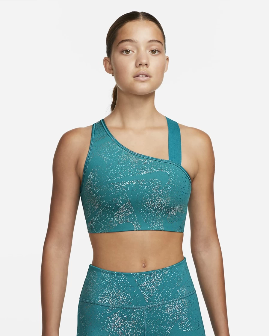 Nike Swoosh Women's Medium-Support Bright Spruce/Black Asymmetrical Sports Bra