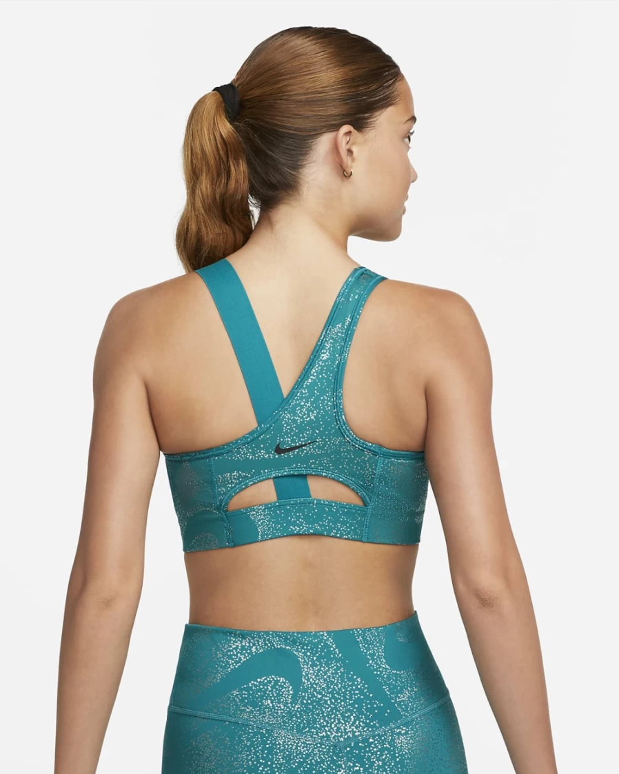 Nike Swoosh Women's Medium-Support Bright Spruce/Black Asymmetrical Sports Bra