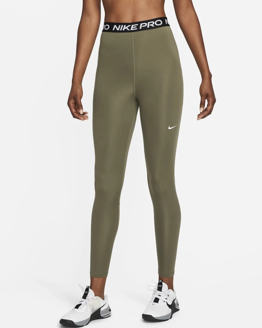 Nike Pro 365 Women's High-Waisted 7/8 Leggings with Mesh Panel - Medium Olive, Black, White