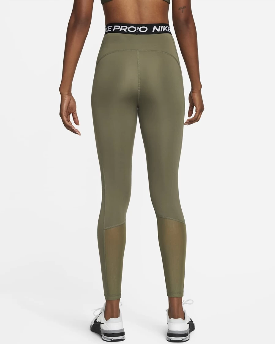 Nike Pro 365 Women's High-Waisted 7/8 Leggings with Mesh Panel - Medium Olive, Black, White