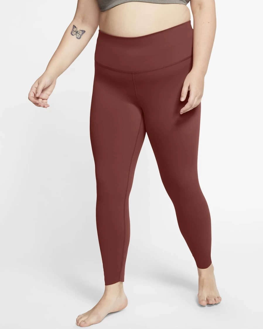 Nike Women's High-Waisted 7/8 Yoga Leggings in Redstone/Dark Pony - Plus Size Infinalon Luxe Tights