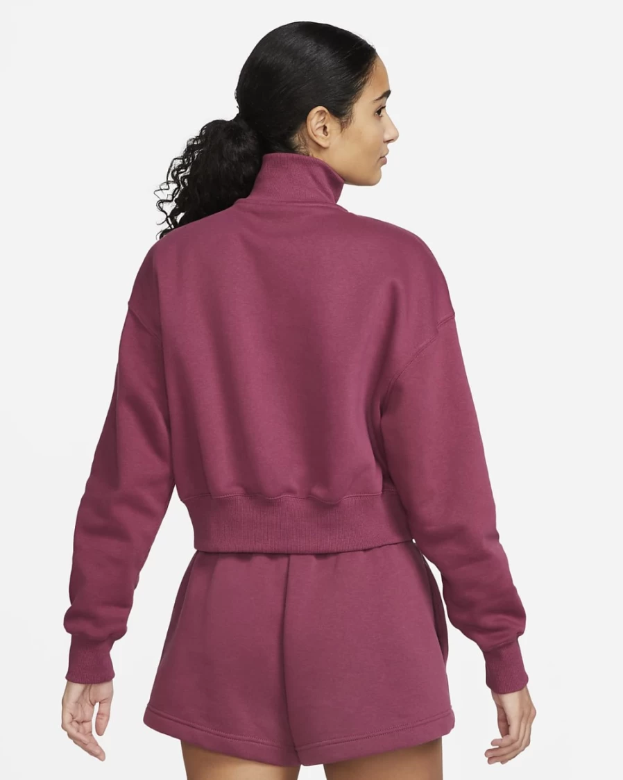 Nike Women's Rosewood/Sail Oversized Phoenix Fleece 1/2-Zip Crop Sweatshirt - Sportswear Pullover