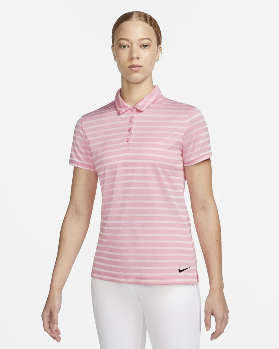 Nike Dri-FIT Victory Women's Golf Polo - Medium Soft Pink & Black Striped Performance Shirt