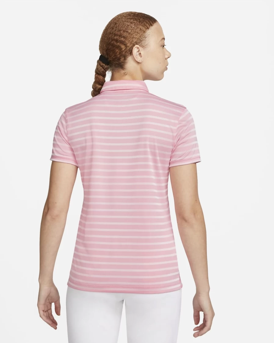 Nike Dri-FIT Victory Women's Golf Polo - Medium Soft Pink & Black Striped Performance Shirt