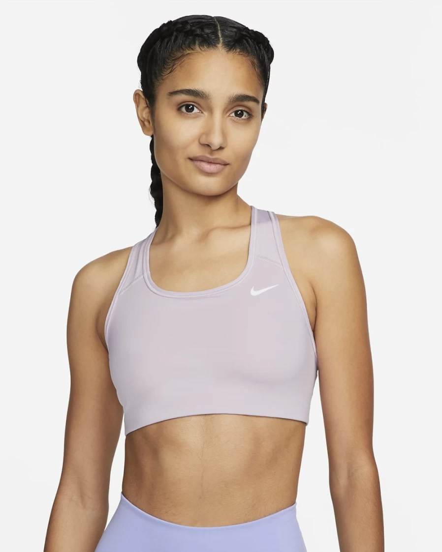 Nike Swoosh Women's Medium-Support Non-Padded Sports Bra in Doll/White