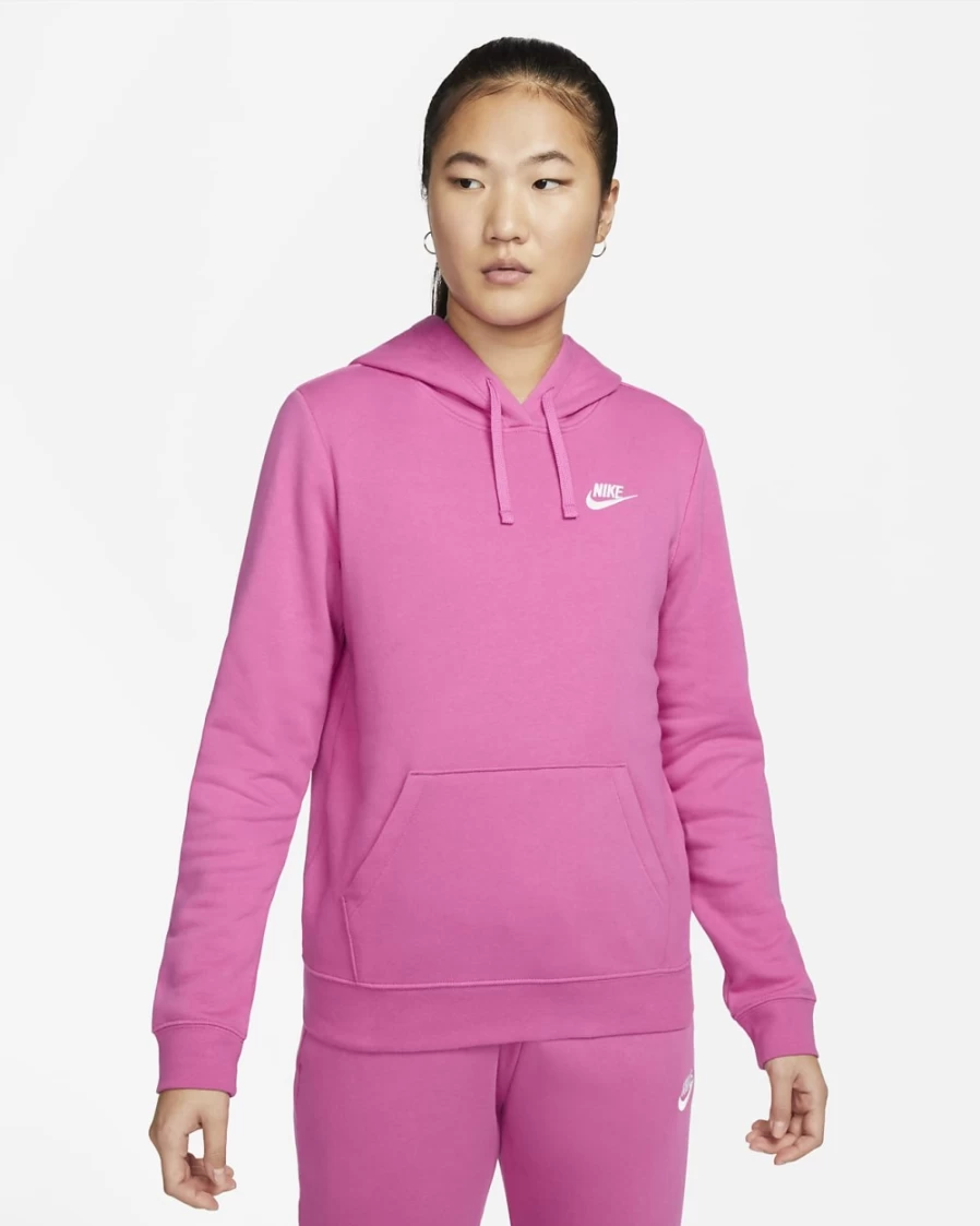 Nike Women's Active Fuchsia/White Club Fleece Pullover Hoodie - Sportswear Comfort & Style