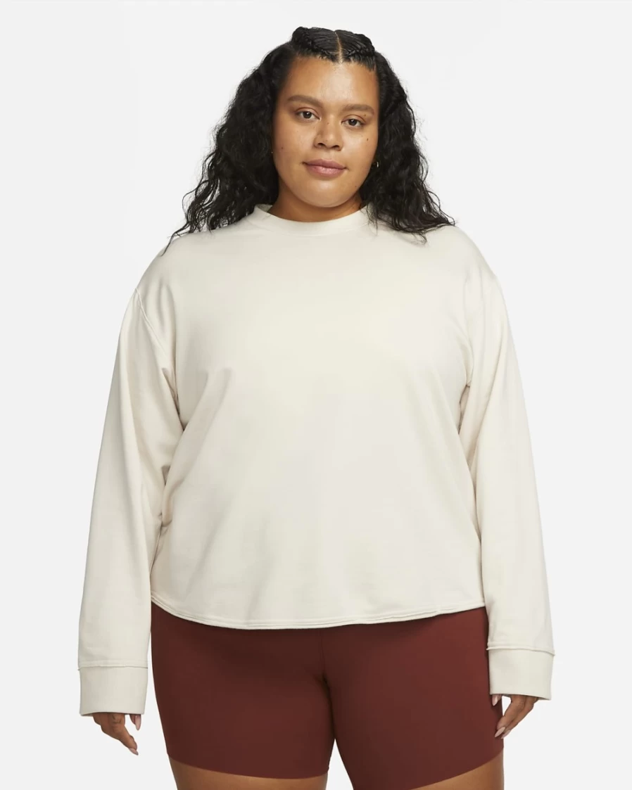 Nike Women's Plus Size Yoga Luxe Fleece Crew Top - Light Orewood Brown & Grey Fog