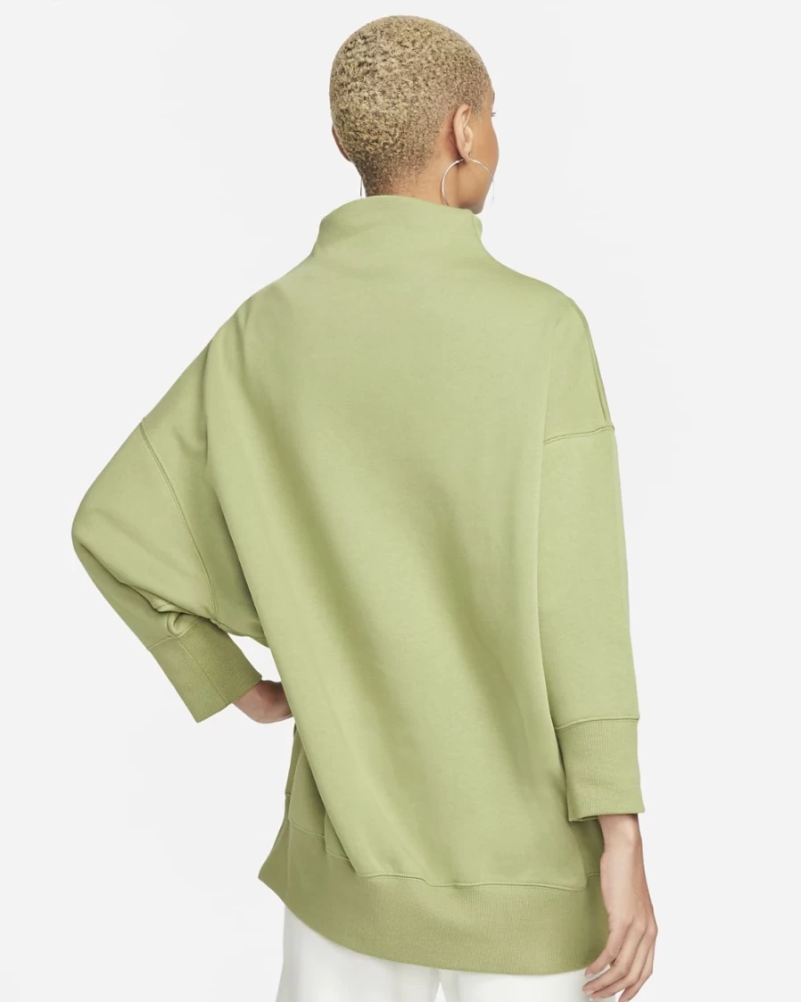 Nike Women's Alligator/Sail Phoenix Fleece Oversized Mock Neck 3/4 Sleeve Sweatshirt