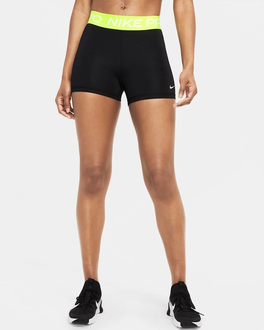Nike Pro Women's 3" Shorts - Black, Volt, White - High-Performance Workout Shorts