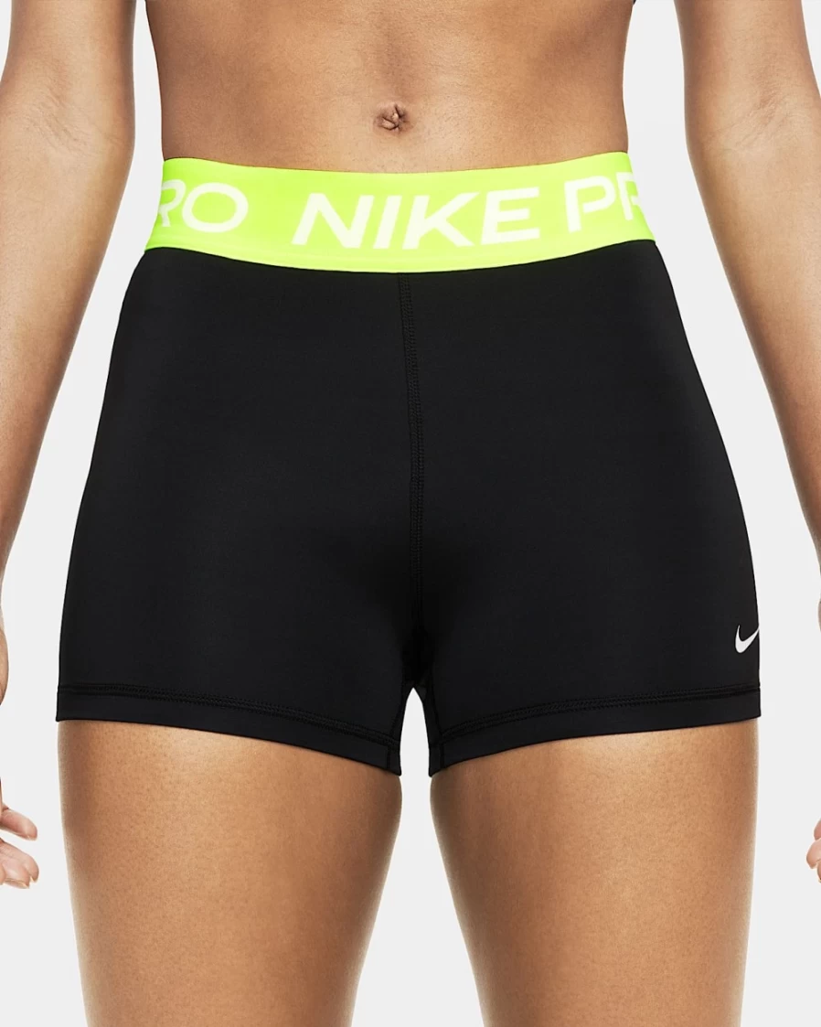 Nike Pro Women's 3" Shorts - Black, Volt, White - High-Performance Workout Shorts