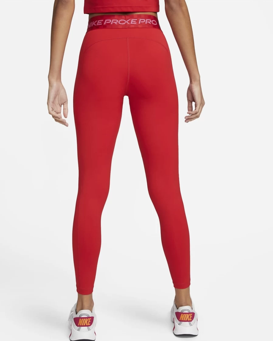 Nike Pro Women's Training Leggings - Mid-Rise, Full-Length, Graphic Design in University Red, Gym Red, Pinksicle