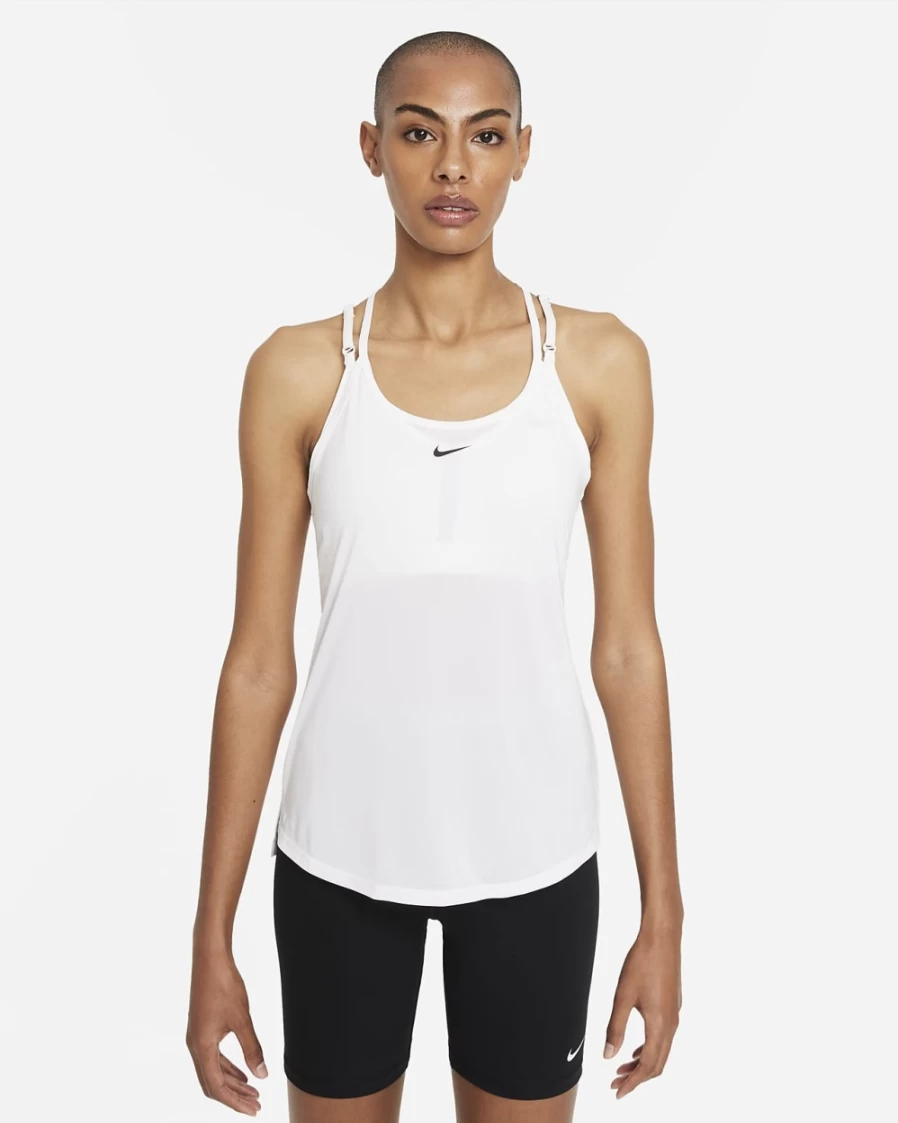 Nike Dri-FIT One Elastika Women's Workout Tank Top - White/Black - Moisture-Wicking Fitness Apparel