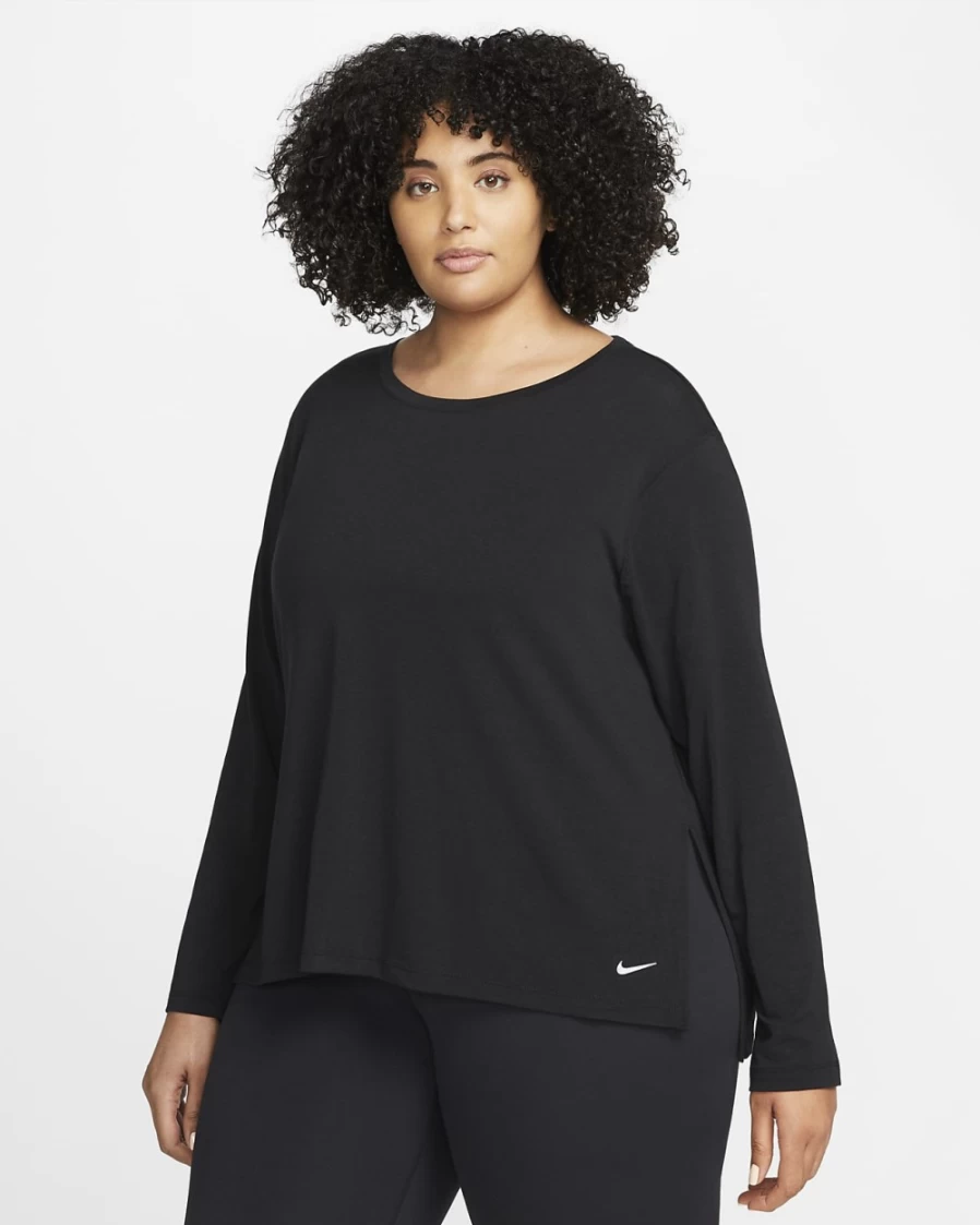 Nike Dri-FIT Yoga Long-Sleeve Top for Women - Plus Size - Black & Iron Grey Workout Shirt