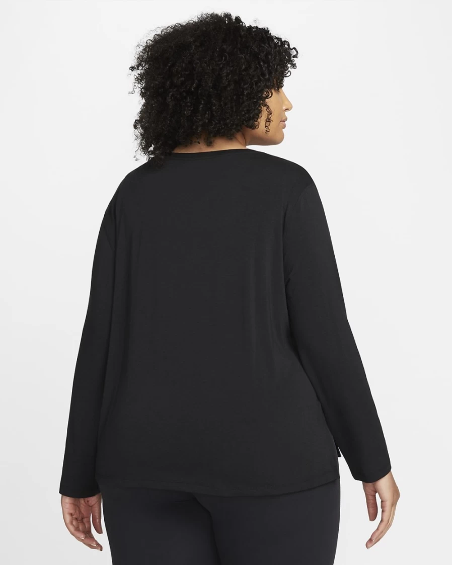Nike Dri-FIT Yoga Long-Sleeve Top for Women - Plus Size - Black & Iron Grey Workout Shirt