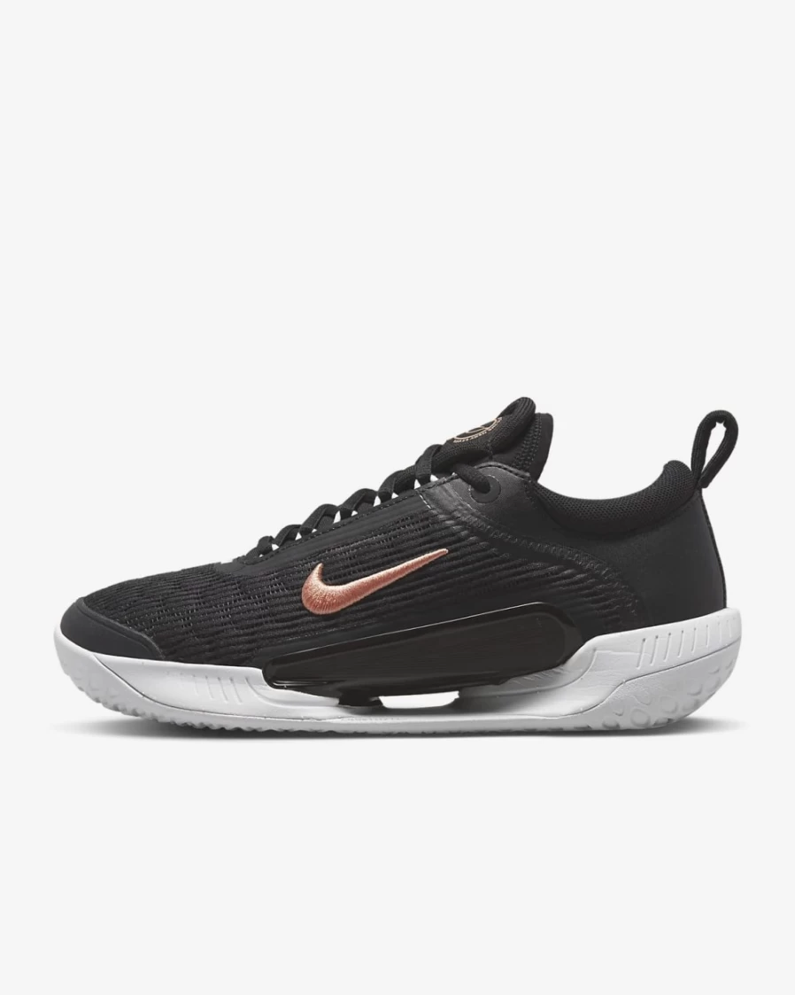 Nike Women's Court Air Zoom NXT Tennis Shoes - Black/White/Metallic Red Bronze for Hard Court Performance