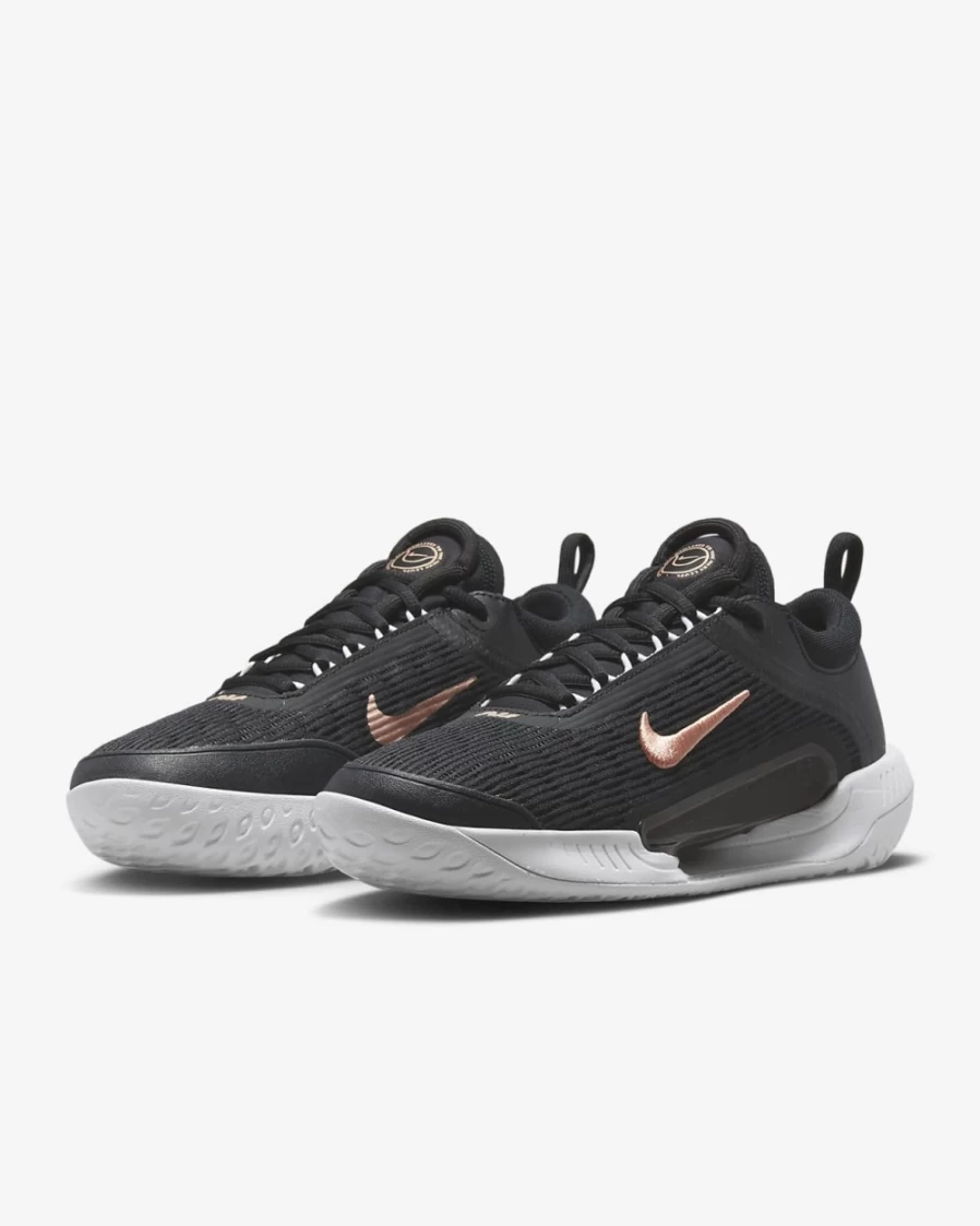 Nike Women's Court Air Zoom NXT Tennis Shoes - Black/White/Metallic Red Bronze for Hard Court Performance