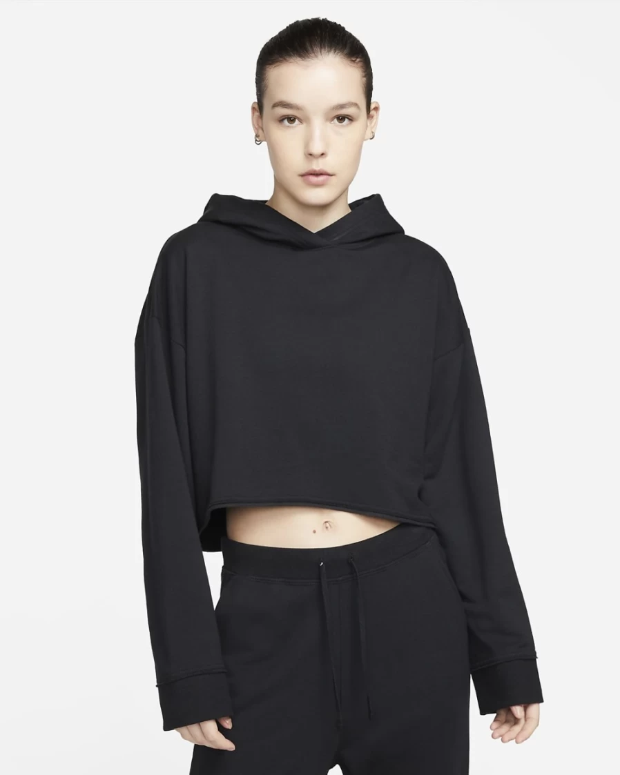 Nike Women's Cropped Fleece Hoodie - Black/Iron Grey - Yoga Luxe Style
