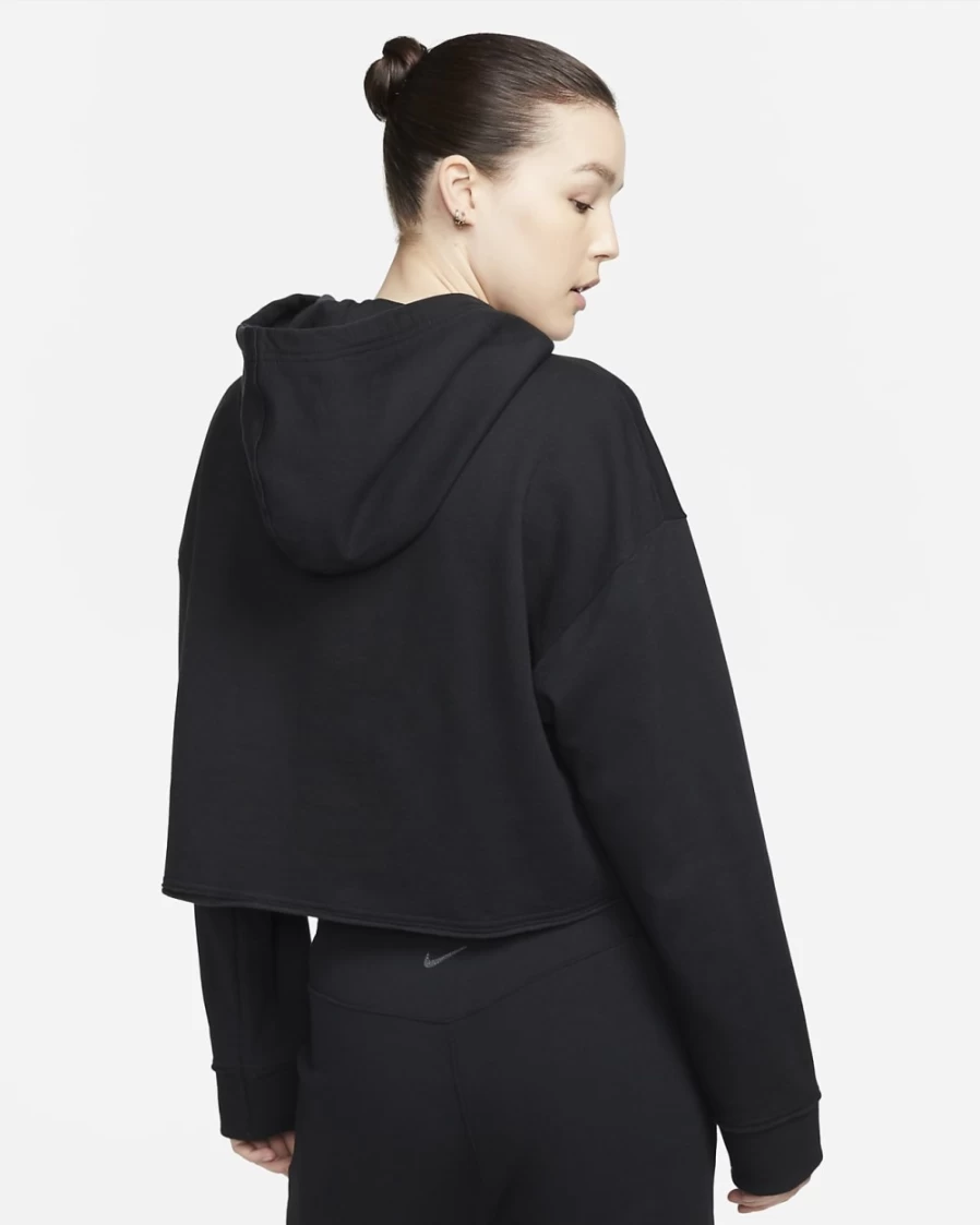 Nike Women's Cropped Fleece Hoodie - Black/Iron Grey - Yoga Luxe Style