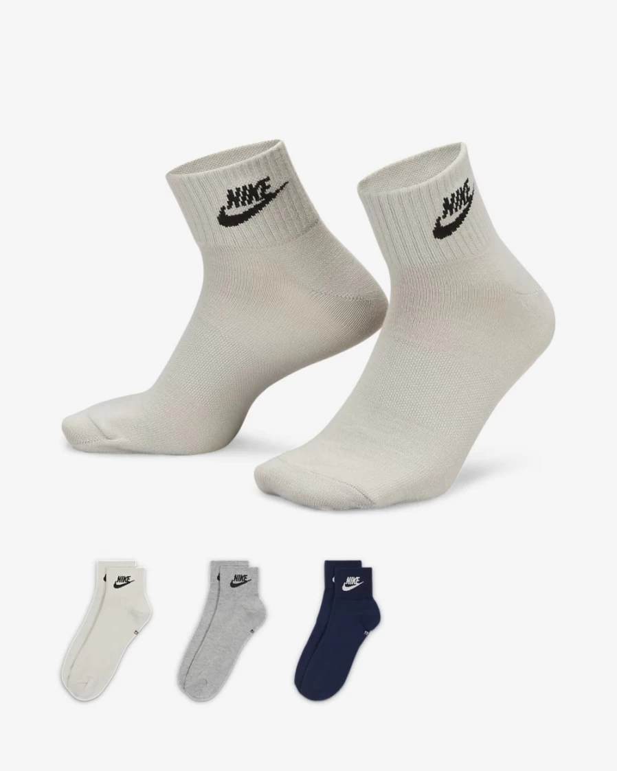 Nike Unisex Multi-Color Ankle Socks 3-Pack - Everyday Essential Athletic Socks