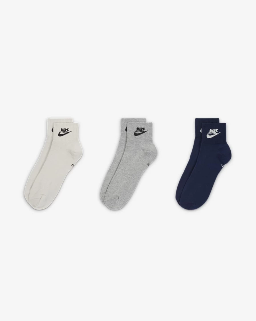 Nike Unisex Multi-Color Ankle Socks 3-Pack - Everyday Essential Athletic Socks