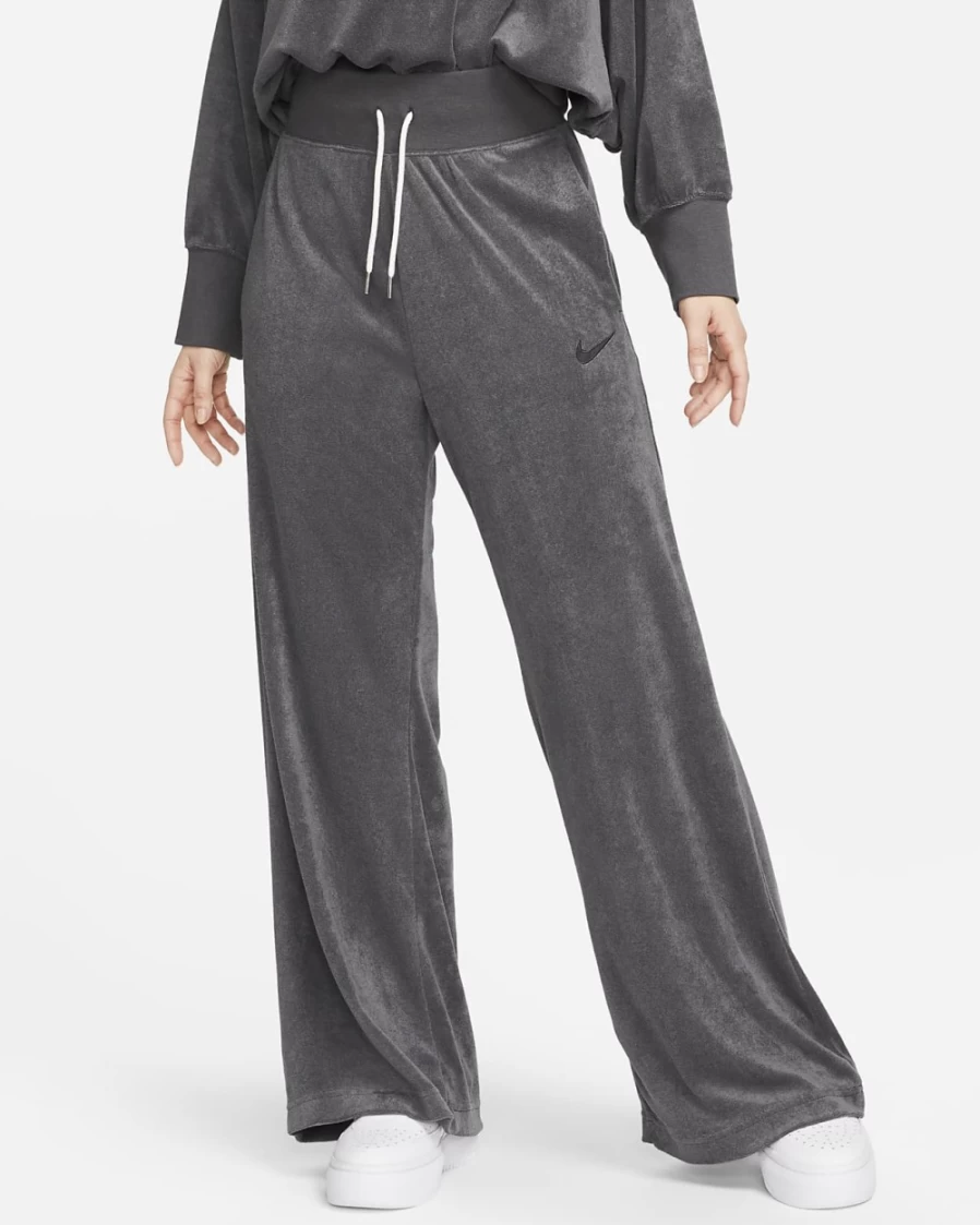 Nike Women's High-Waisted Wide-Leg Terry Sweatpants in Anthracite/Black - Comfortable Athletic Lounge Pants