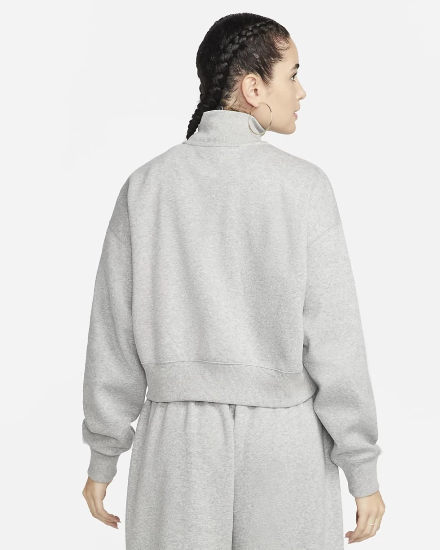 Nike Women's Dark Grey Heather Oversized Phoenix Fleece 1/2-Zip Crop Sweatshirt | Sail Accents