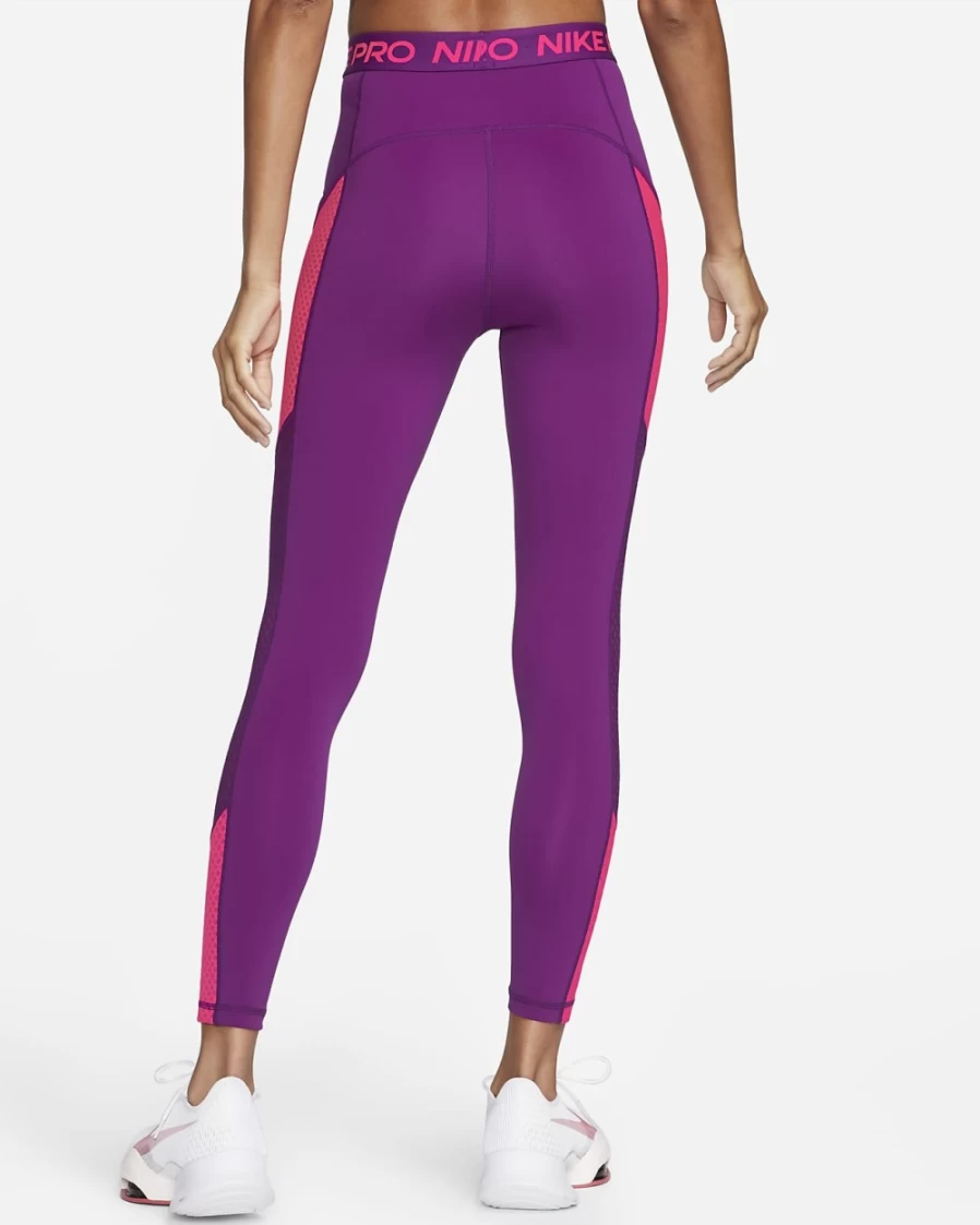 Nike Pro Women's High-Waisted 7/8 Leggings with Pockets - Viotech/Hyper Pink Fitness Yoga Running Workout Tights