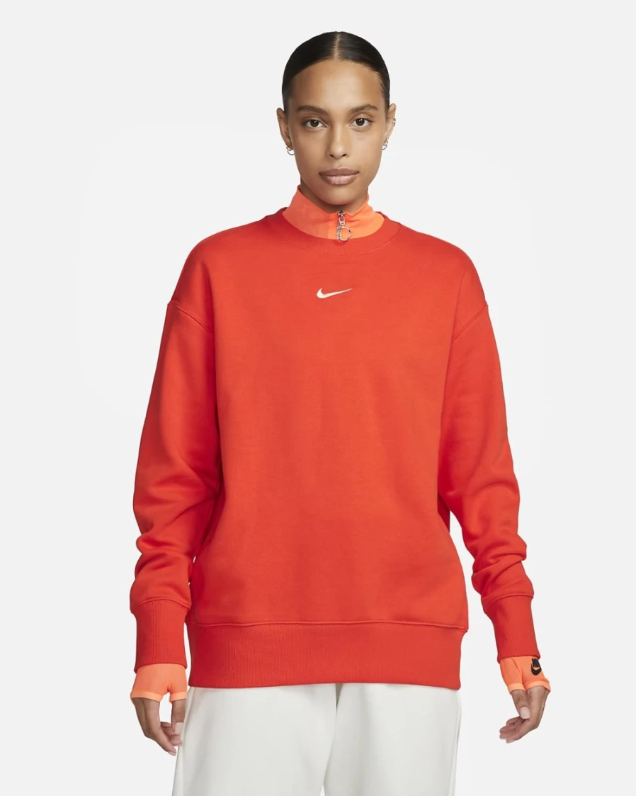 Nike Women's Picante Red/Sail Oversized Phoenix Fleece Crewneck Sweatshirt - Sportswear Comfort & Style