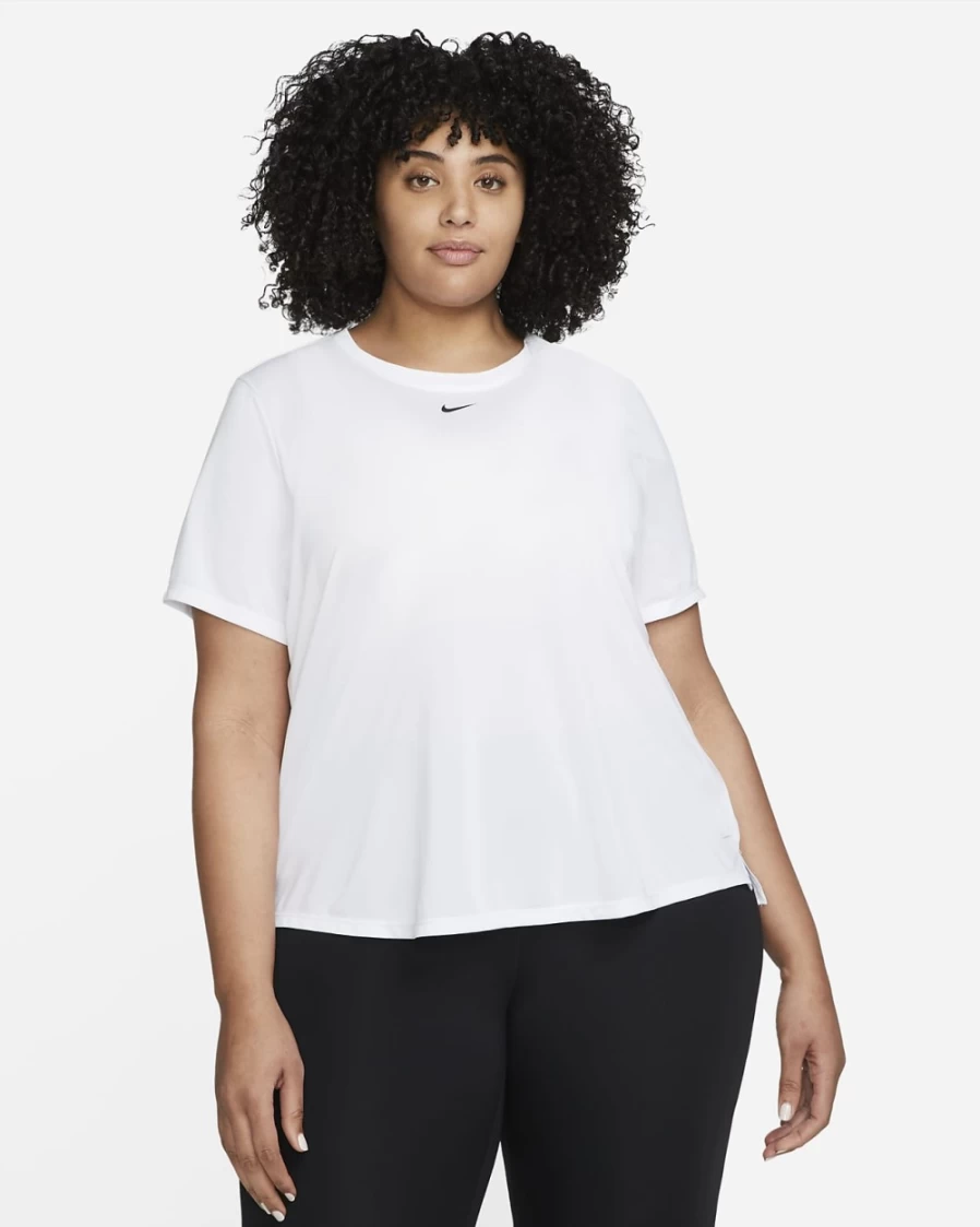 Nike Dri-FIT One Women's Plus Size Short-Sleeve T-Shirt - White/Black - Moisture-Wicking Athletic Top
