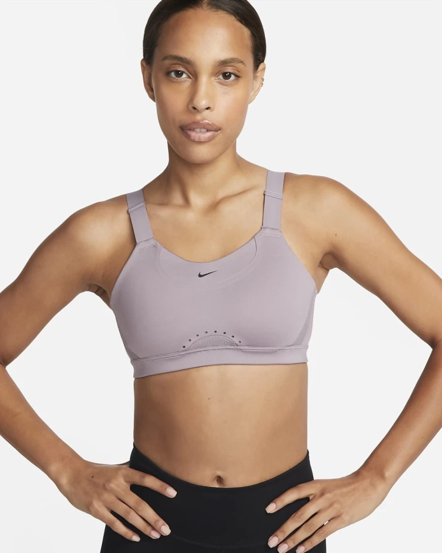 Nike Alpha Women's High-Support Sports Bra - Adjustable Padded Design in Purple Smoke & Black