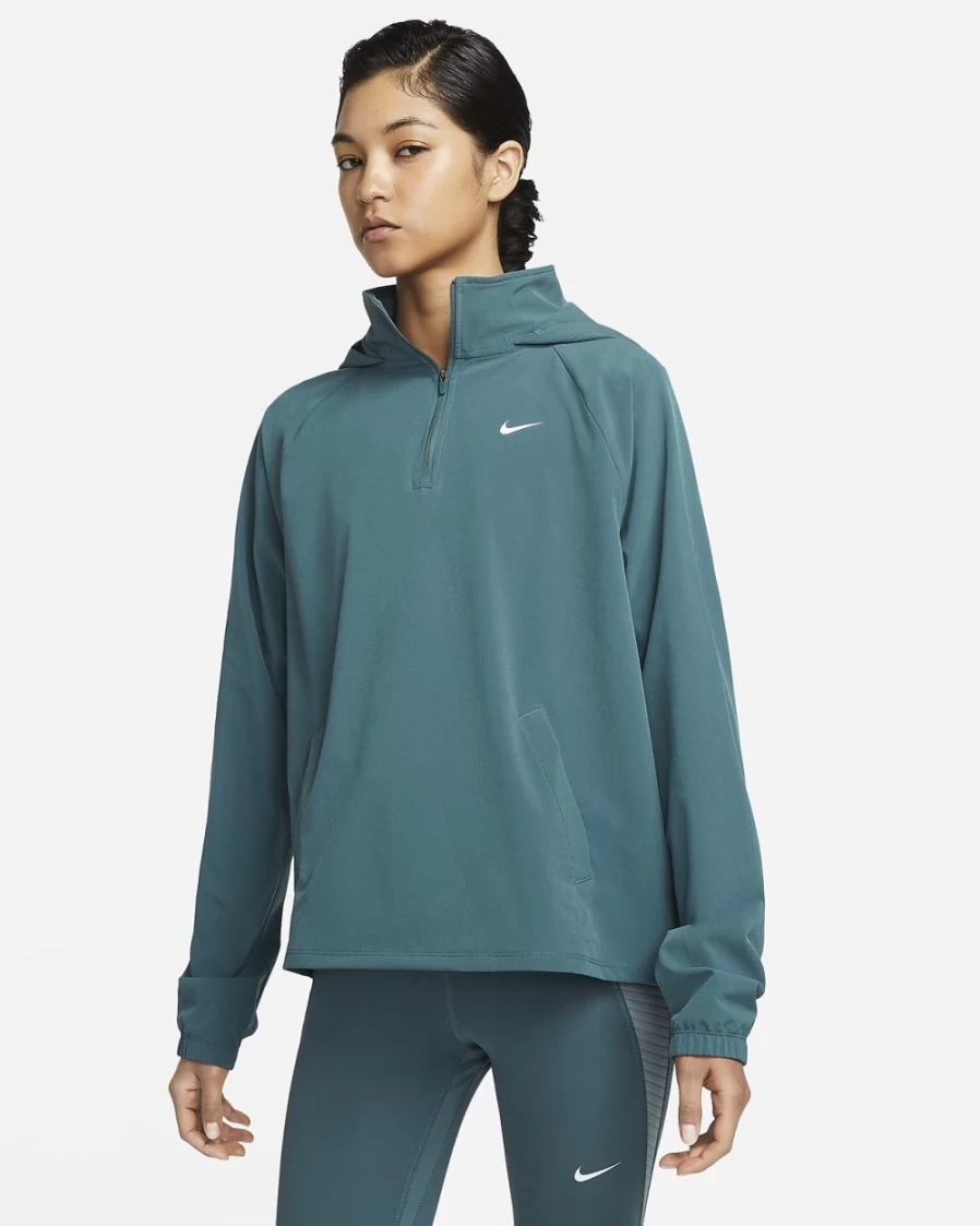 Nike Pro Dri-FIT Women's Ash Green/White 1/4-Zip Packable Training Cover-Up