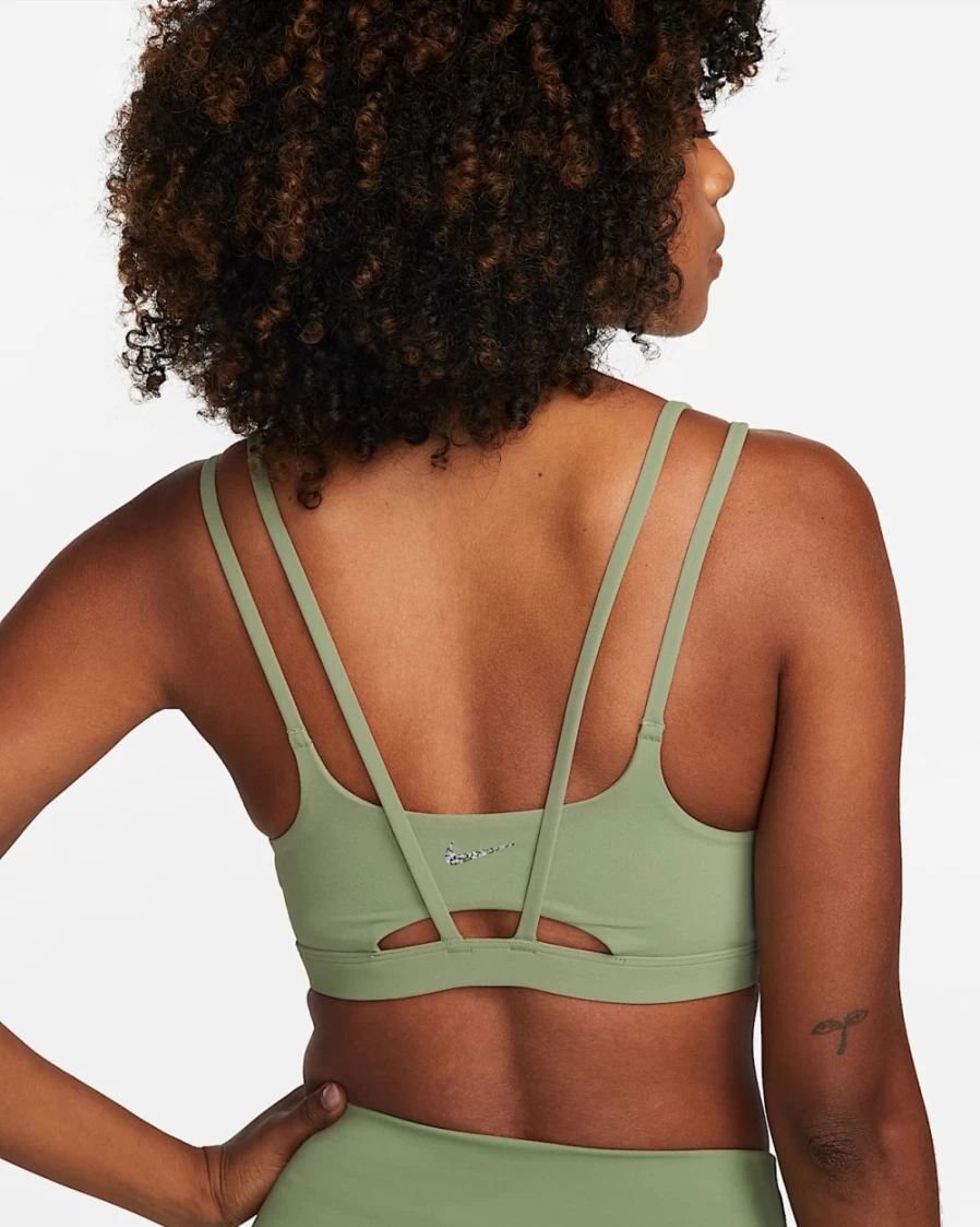Nike Alate Trace Women's Light-Support Sports Bra - Oil Green/Sail - Padded Strappy Design for Comfort