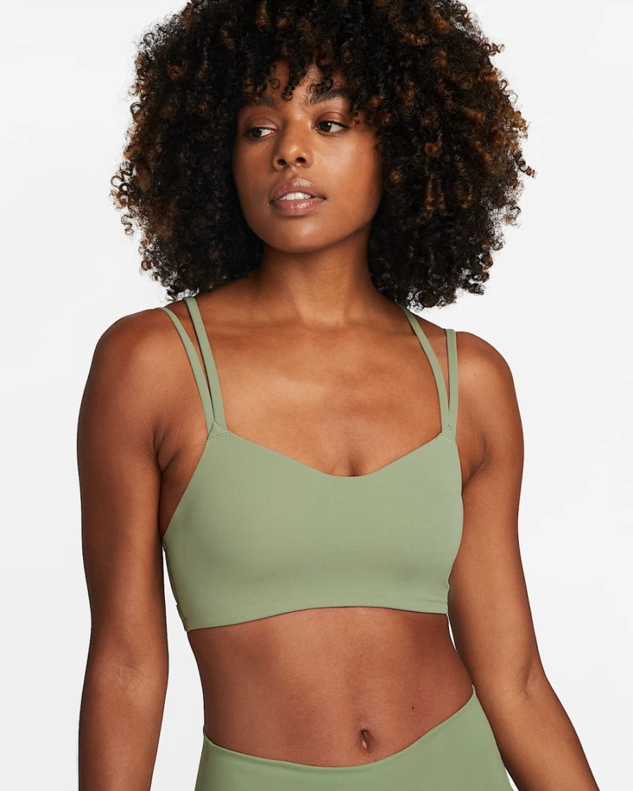 Nike Alate Trace Women's Light-Support Sports Bra - Oil Green/Sail - Padded Strappy Design for Comfort