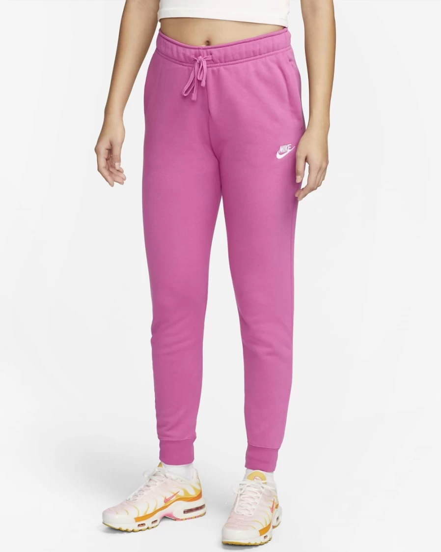 Nike Women's Active Fuchsia/White Club Fleece Mid-Rise Joggers - Sportswear Comfort Pants