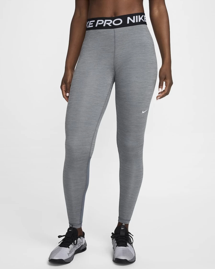 Nike Women's Pro Mid-Rise Mesh-Paneled Leggings - Smoke Grey/Heather/Black/White - Athletic Training Tights