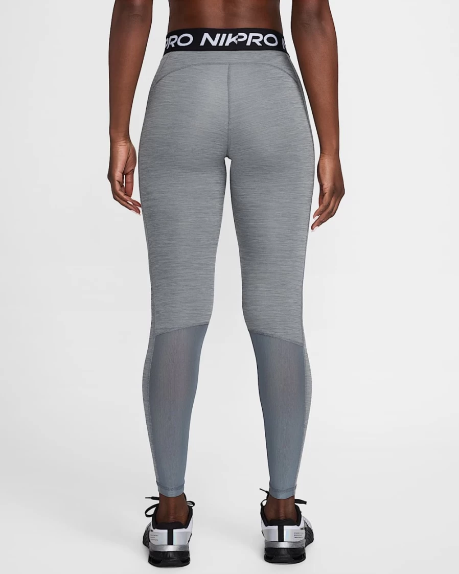 Nike Women's Pro Mid-Rise Mesh-Paneled Leggings - Smoke Grey/Heather/Black/White