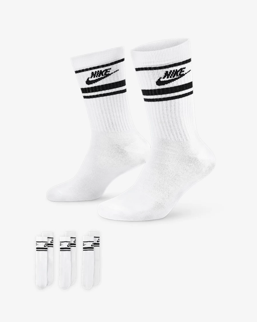 Nike Unisex Everyday Essential Crew Socks 3-Pack (White/Black) - Sportswear Comfort for Men & Women