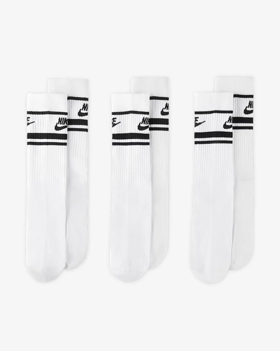 Nike Unisex Everyday Essential Crew Socks 3-Pack (White/Black) - Sportswear Comfort for Men & Women