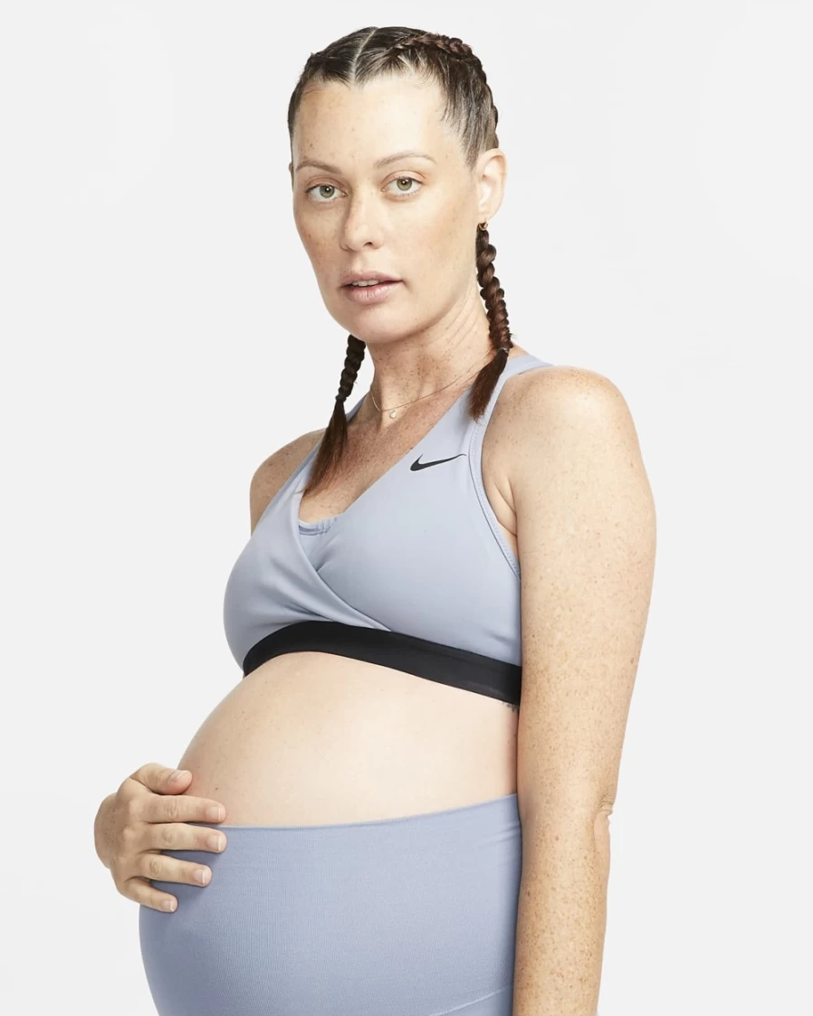 Nike Women's Medium-Support Padded Sports Bra - Ashen Slate/Black Maternity Swoosh Design