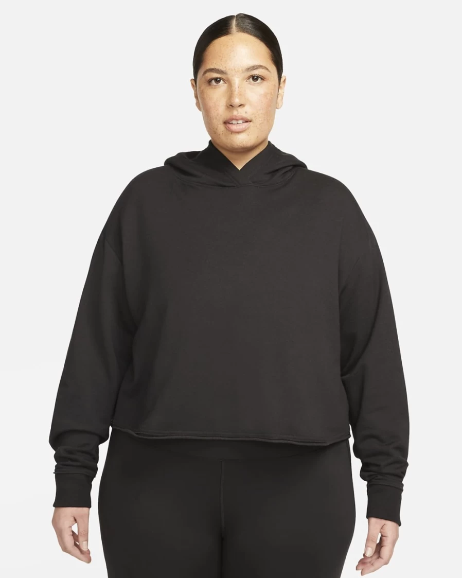 Nike Women's Plus Size Cropped Fleece Hoodie in Black & Iron Grey - Yoga Luxe Style