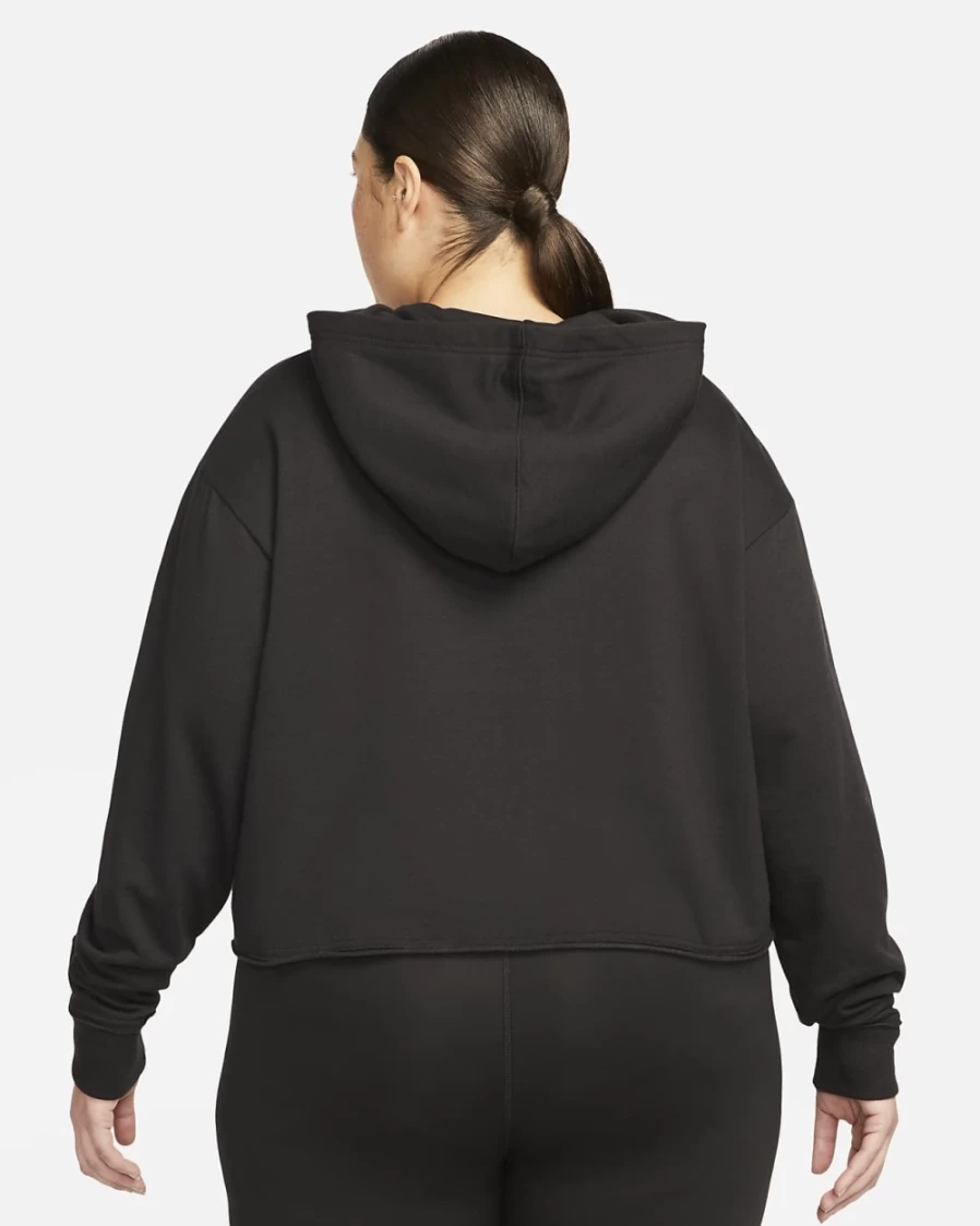 Nike Women's Plus Size Cropped Fleece Hoodie in Black & Iron Grey - Yoga Luxe Style