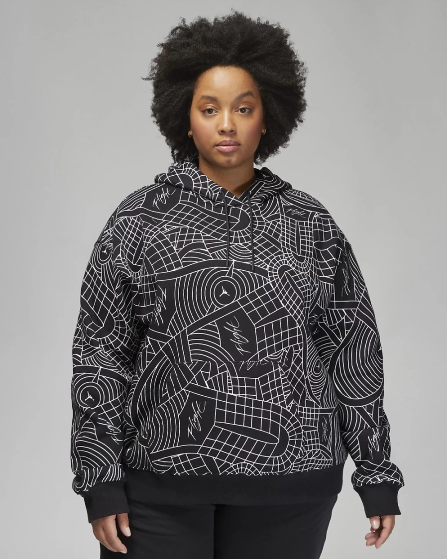 Nike Jordan Brooklyn Fleece Hoodie for Women - Plus Size Black Pullover Sweatshirt