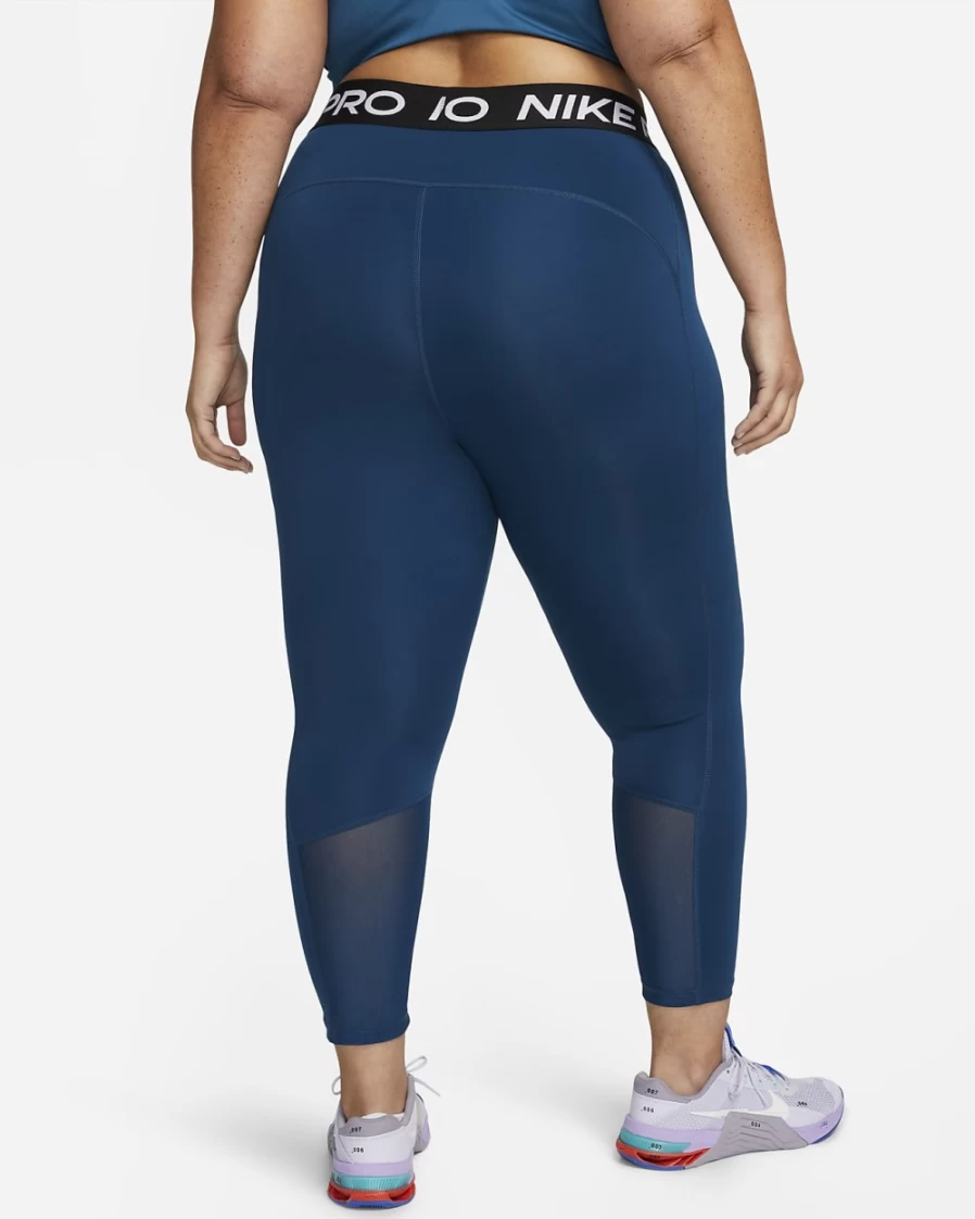 Nike Pro Women's Mid-Rise Crop Leggings - Plus Size Workout Leggings in Valerian Blue, Black & White