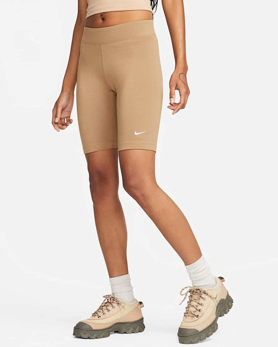 Nike Women's Dark Driftwood/White Mid-Rise Essential Biker Shorts | Sportswear