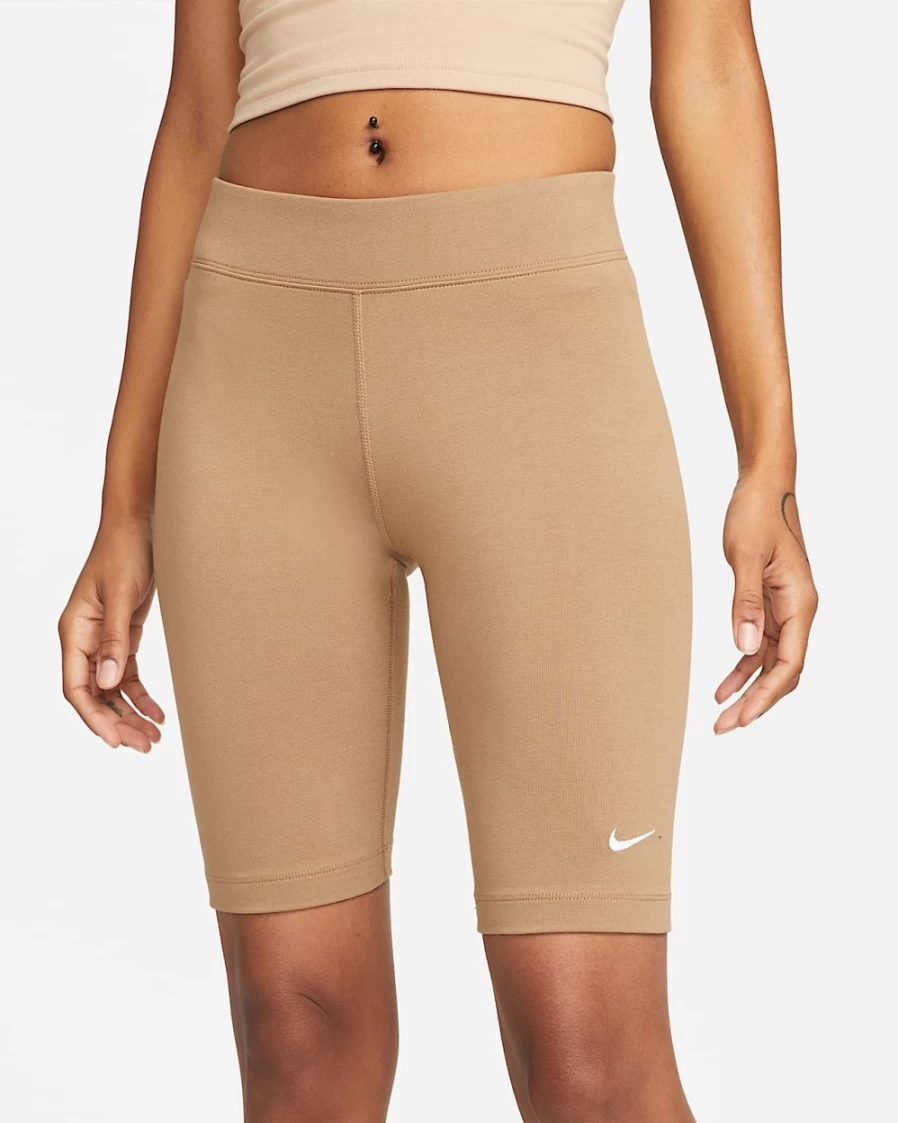 Nike Women's Dark Driftwood/White Mid-Rise Essential Biker Shorts | Sportswear