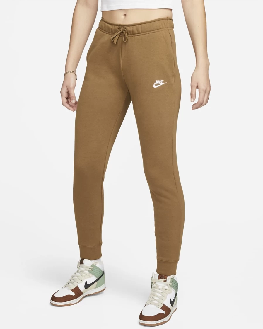 Nike Women's Ale Brown/White Club Fleece Mid-Rise Joggers - Sportswear Comfort Pants